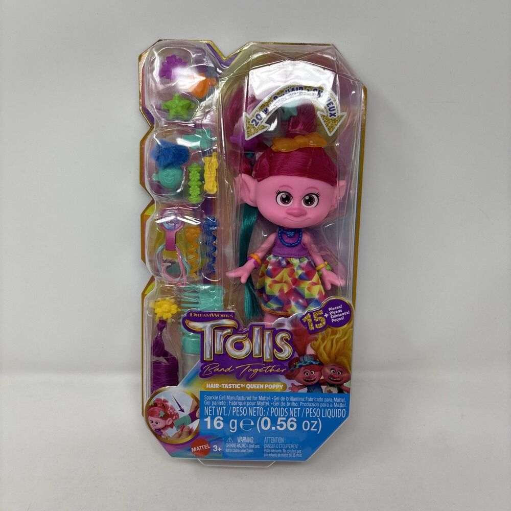 DreamWorks Trolls Band Together HairTastic Queen Poppy Fashion Doll 15+ Pcs NEW